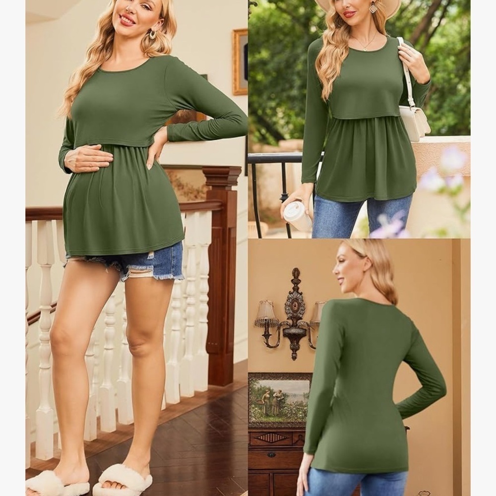 Maternity/Nursing Green long-sleeve Top size S